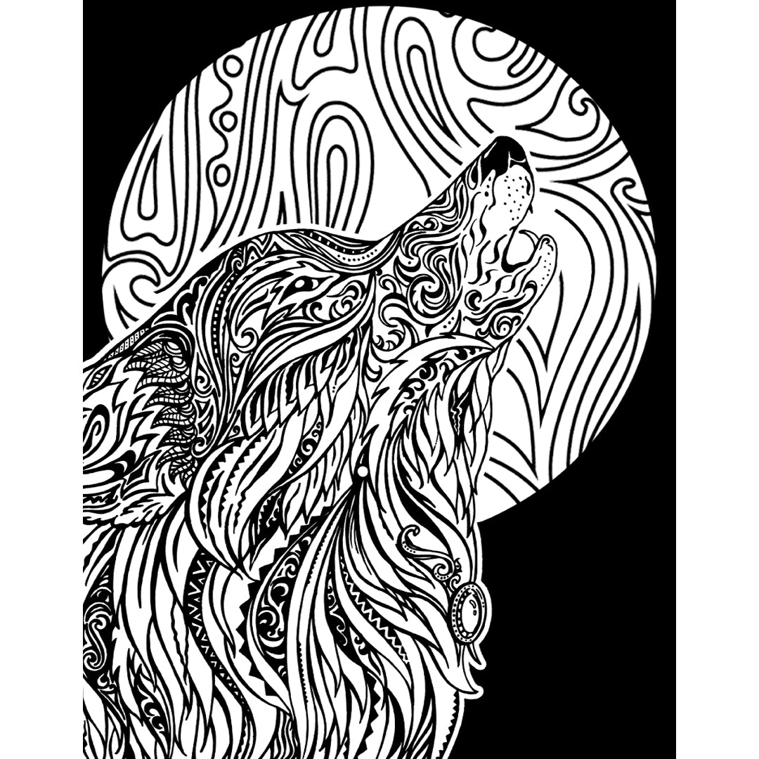 Samtausmalbild WOLF MIT MOND 47 x 35 cm