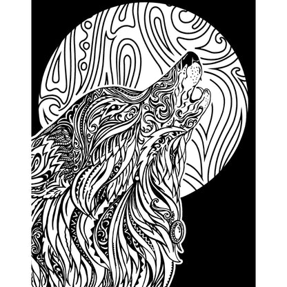 Samtausmalbild WOLF MIT MOND 47 x 35 cm