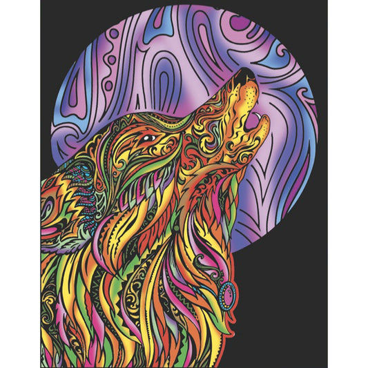 Samtausmalbild WOLF MIT MOND 47 x 35 cm