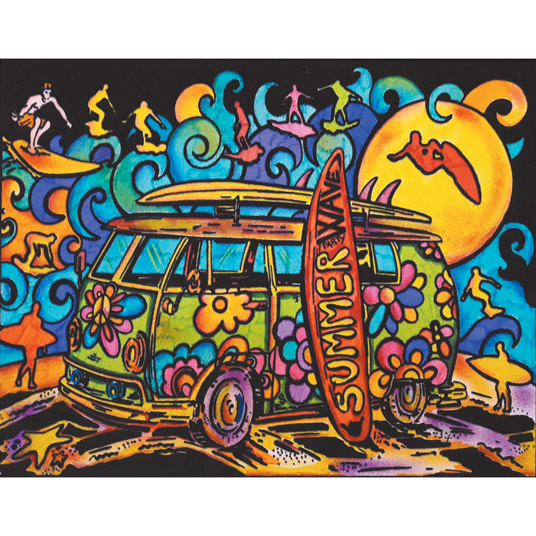 Samtausmalbild BULLI MIT SUFRBRETT 47 x 35 cm