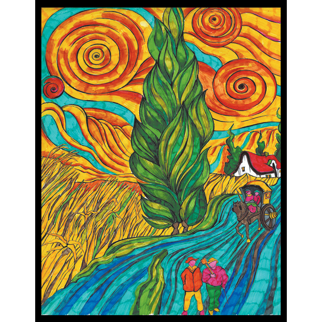 Samtausmalbild STRASSE MIT ZYPRESSE 47 x 35 cm